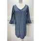 J Crew Chambray Shift Dress Womens 4 Blue Cotton Bell Flutter Long Sleeves Zip