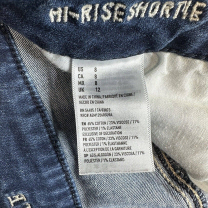 American Eagle Hi-Rise Shortie Sz 8 Super Super Stretch Denim Blue Jean Distress