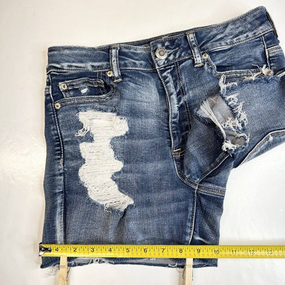 American Eagle Hi-Rise Shortie 8 Next Level Stretch Denim Jean Distressed EUC