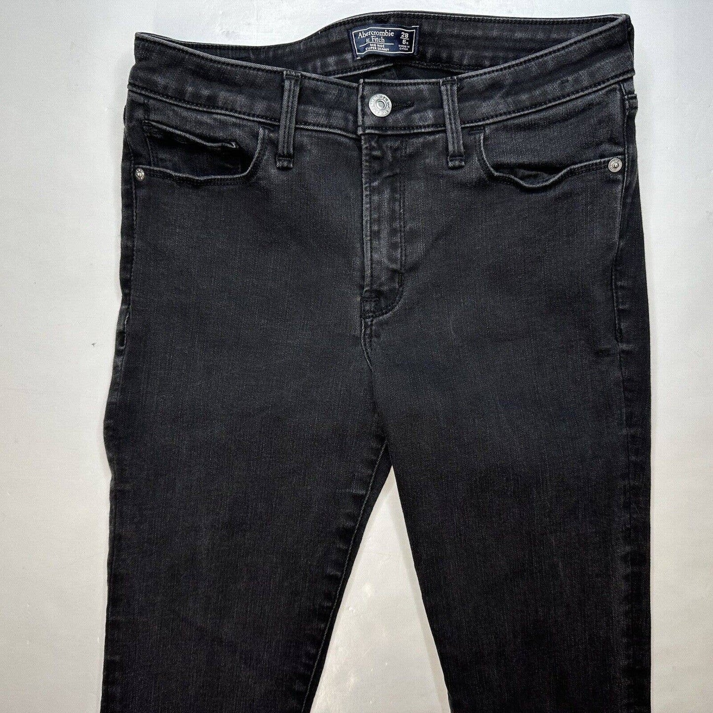 Abercrombie Fitch Midrise Super Skinny Jeans 28/6 Stretch Black Denim Ankle