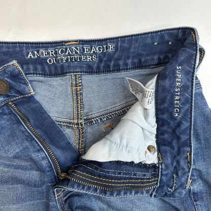American Eagle Shortie 6 Super Stretch Denim Blue Jean Cuffed Shorts Distressed