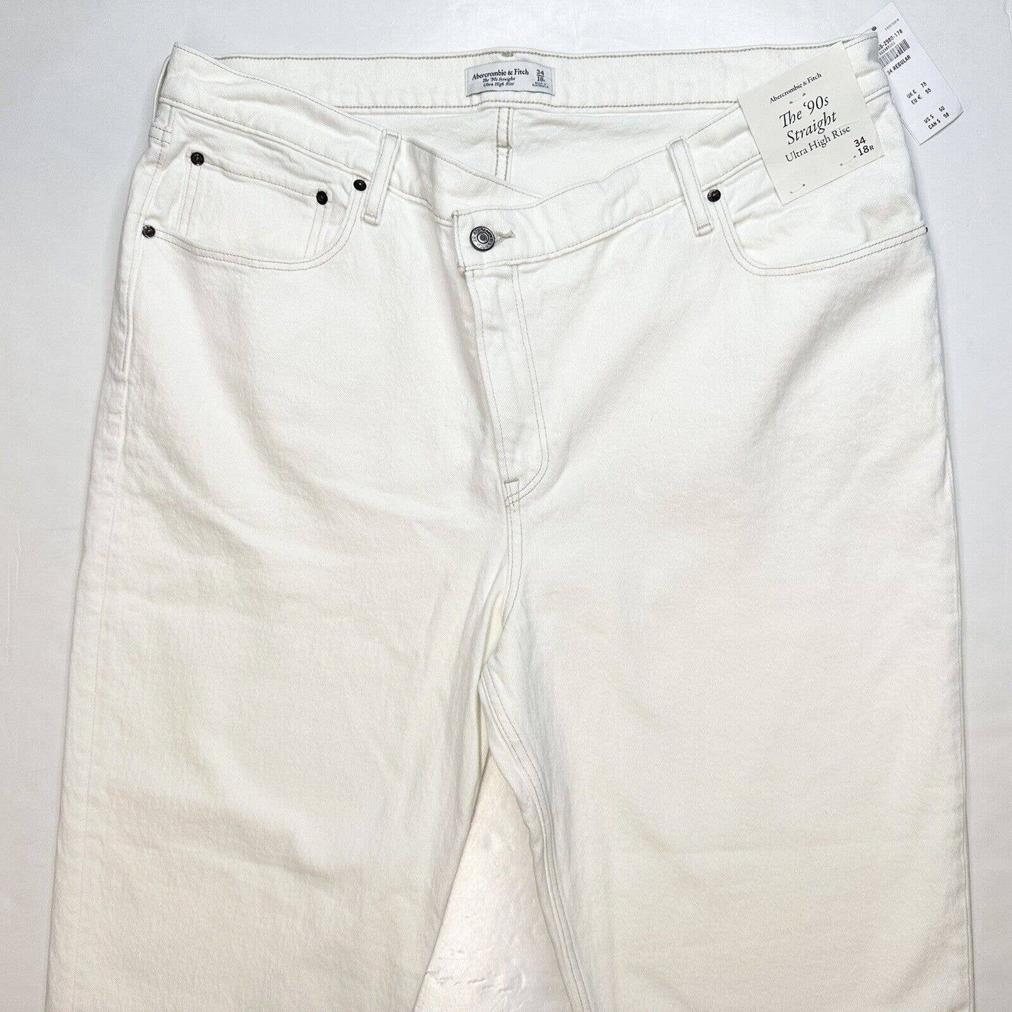 Abercrombie Fitch 90s Straight Ultra High Rise Jeans 34/18 Cream Crossover NEW